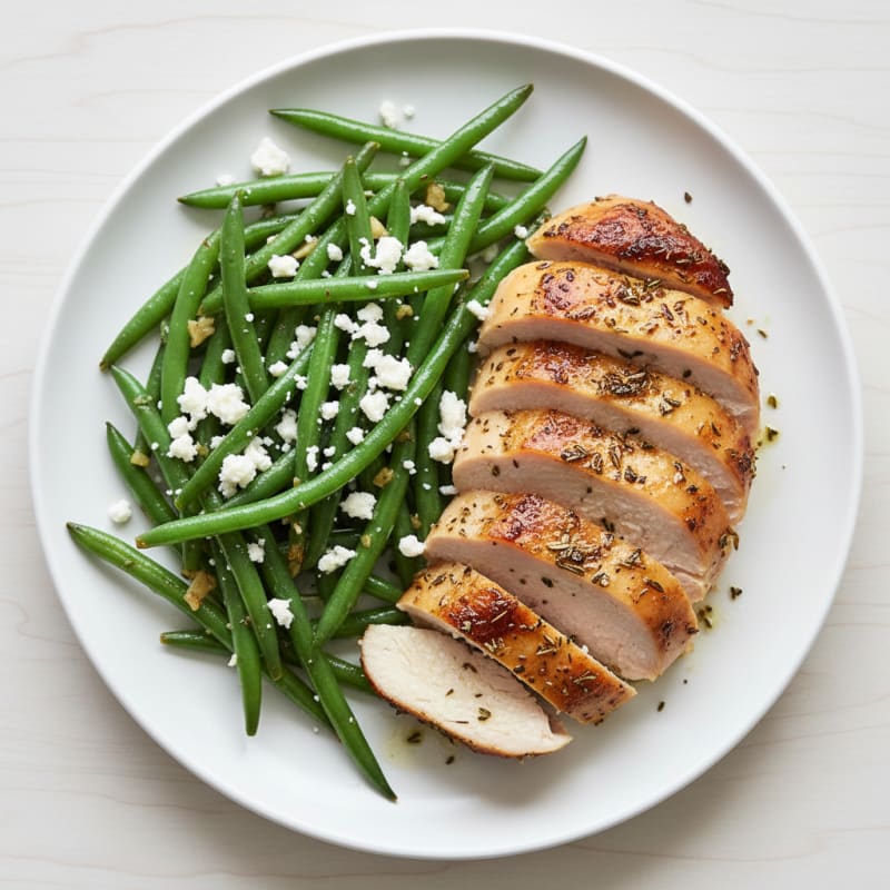 Herb-Baked Turkey Breast with Garlic Green Beans and Feta