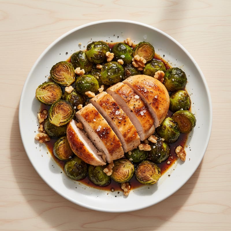 Balsamic Glazed Brussels Sprouts with Roasted Chicken