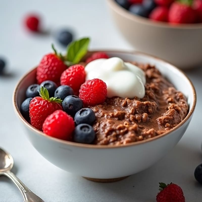 Creamy Chocolate Protein Oatmeal with Fresh Berries