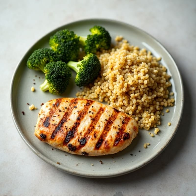 Grilled Chicken Breast with Quinoa and Roasted Broccoli