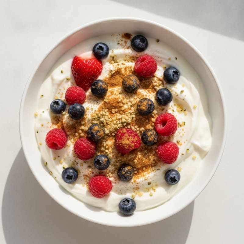 Silky Greek Yogurt Bowl with Hemp Seeds and Berries