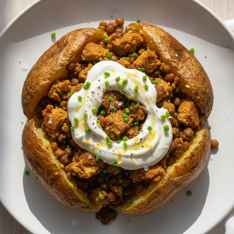 High-Protein Tempeh and Lentil Loaded Jacket Potato