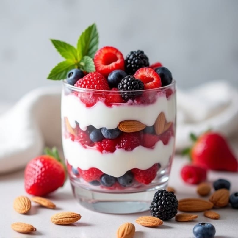 Greek Yogurt Protein Parfait with Mixed Berries and Almonds