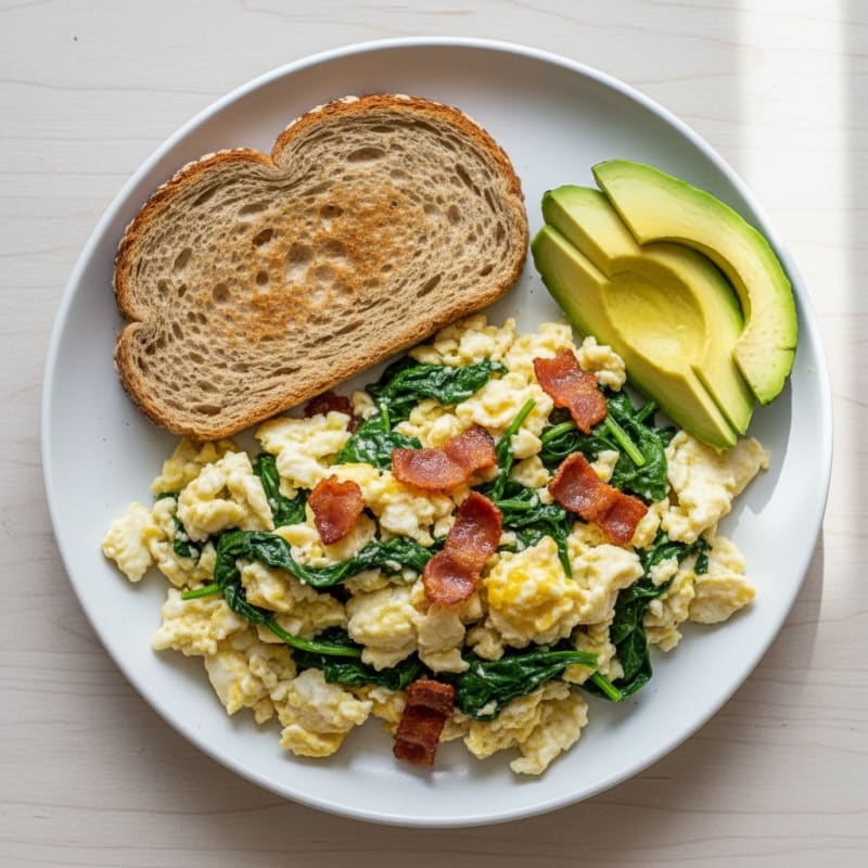 Crispy Turkey Bacon and Egg White Scramble with Spinach