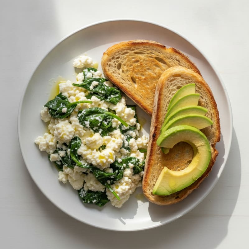 Egg White and Cottage Cheese Scramble with Sautéed Spinach