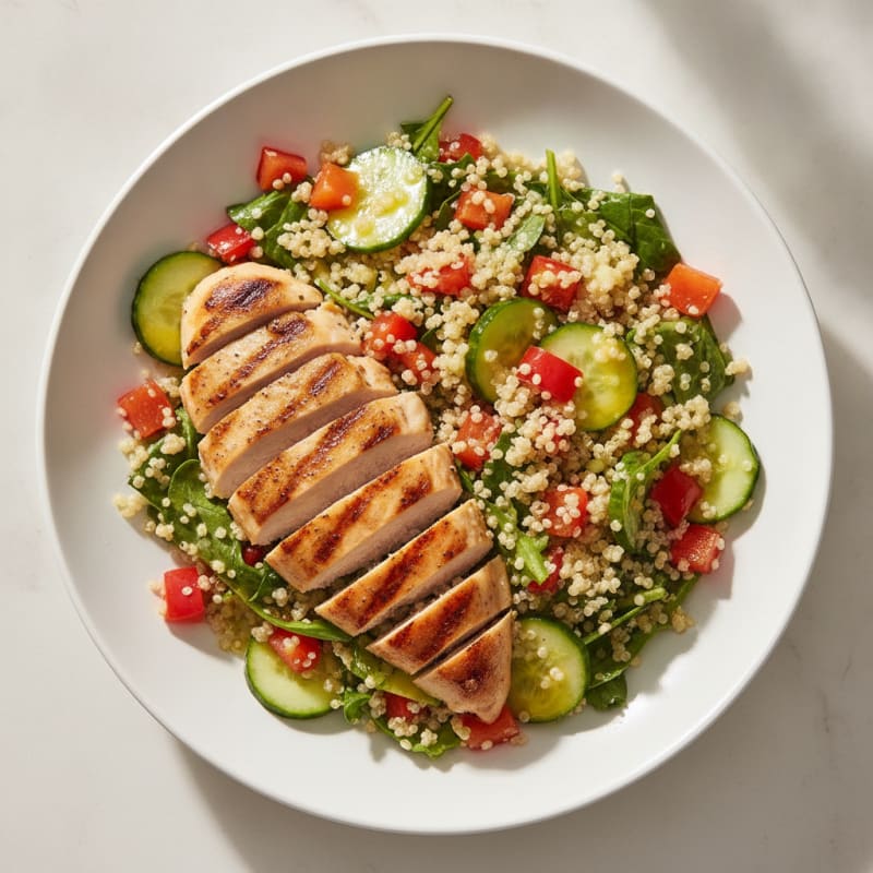 Grilled Chicken and Quinoa Salad with Crunchy Vegetables