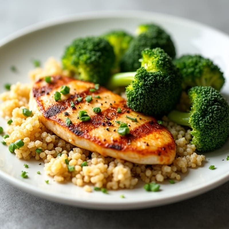 Grilled Chicken Breast with Quinoa and Steamed Broccoli