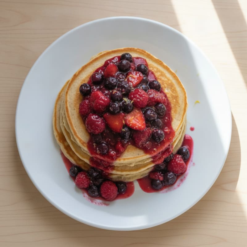 Fluffy Buttermilk Pancakes with Berry Compote