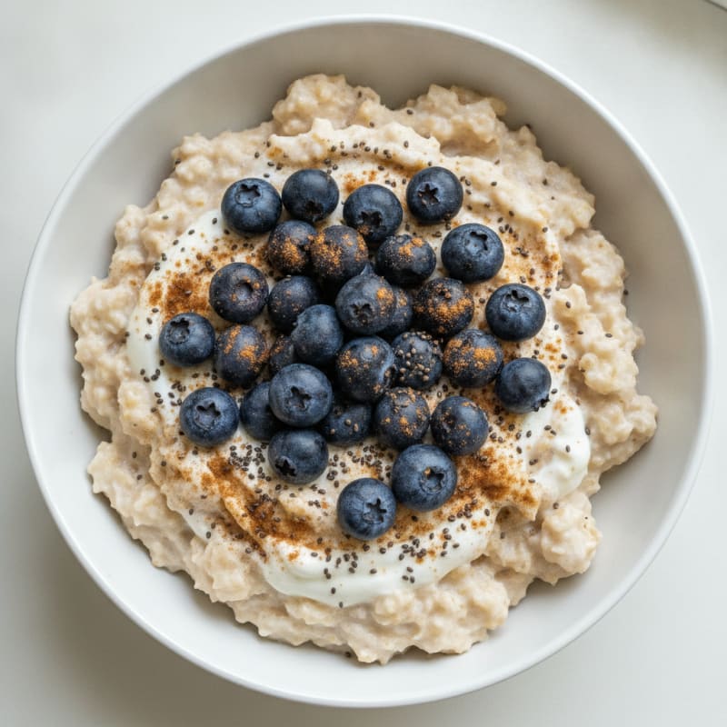 Fluffy Greek Yogurt Protein Oats with Berries