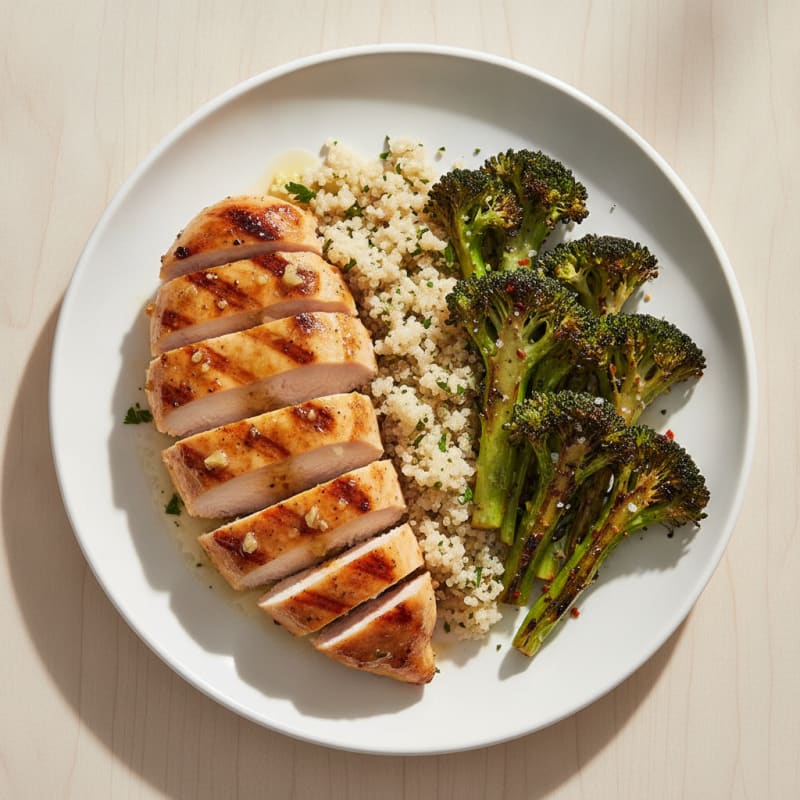Grilled Chicken Breast with Quinoa and Roasted Broccoli