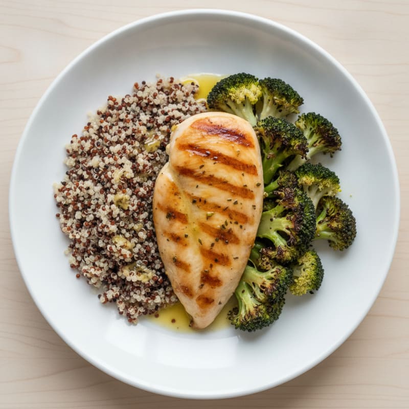 Grilled Chicken Breast with Roasted Broccoli and Quinoa