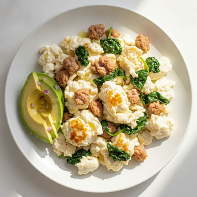 Egg White Scramble with Turkey Sausage and Spinach