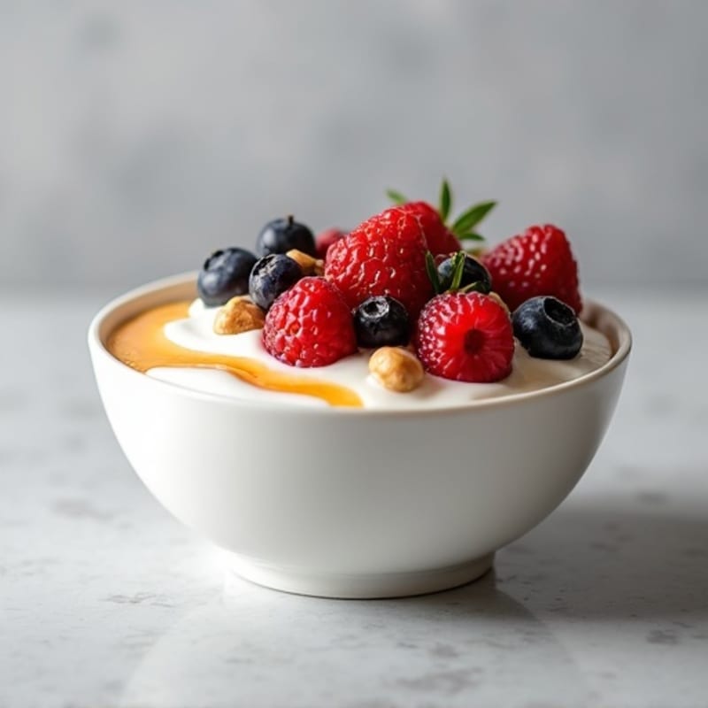 Silky Protein Yogurt Bowl with Mixed Berries and Almond Butter