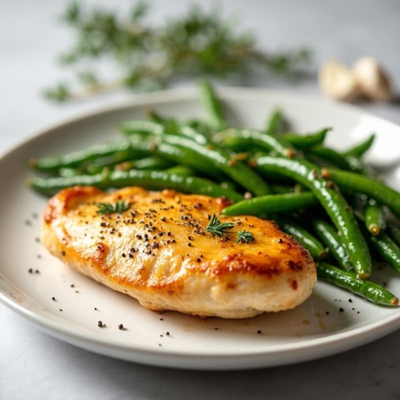 Lemon Garlic Pan-Seared Chicken with Crispy Roasted Green Beans
