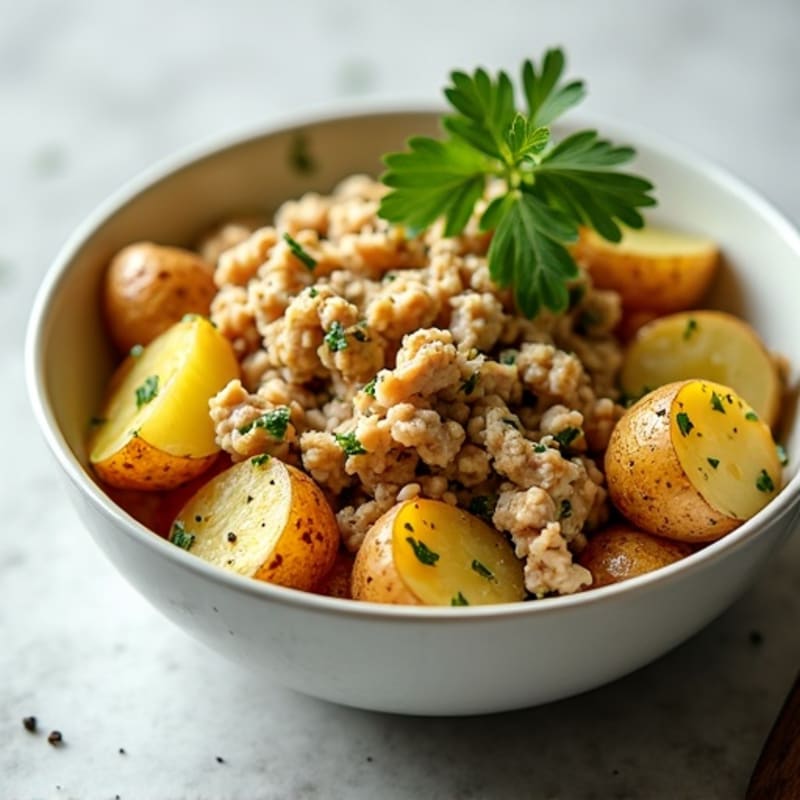 Garlic-Herb Ground Chicken and Roasted Potato Bowl