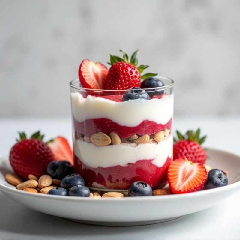 Greek Yogurt Protein Parfait with Mixed Berries and Almonds