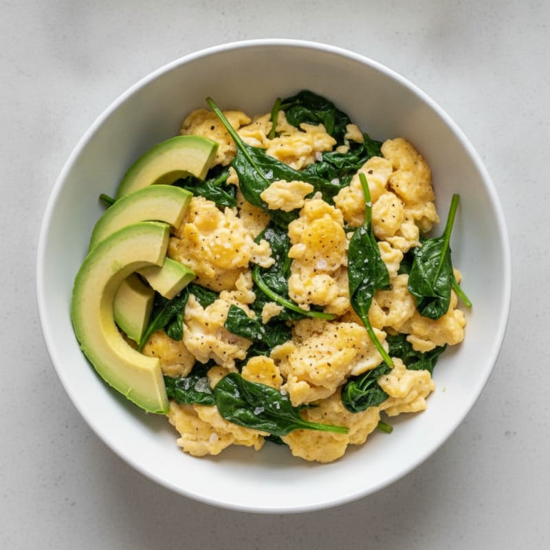Scrambled Eggs with Spinach and Avocado