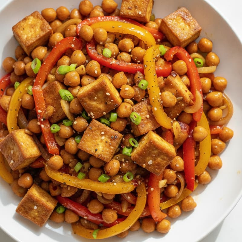 Tofu and Chickpea Bell Pepper Stir-Fry
