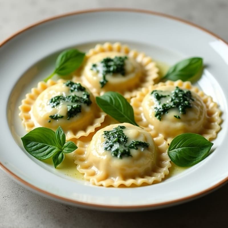 Creamy Spinach Ricotta Ravioli with Herb Sauce