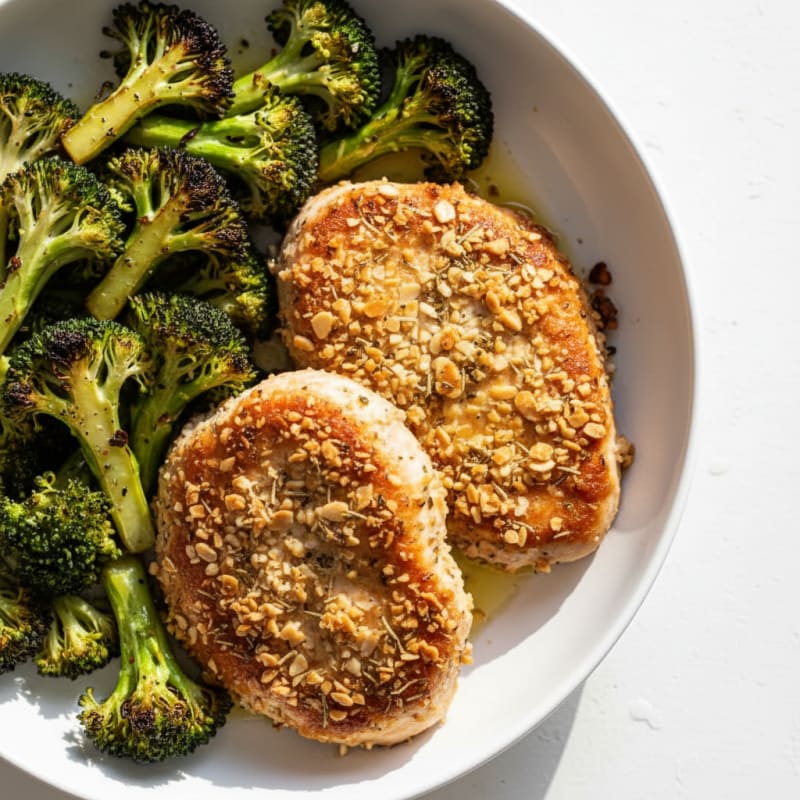 Seared Herb-Crusted Turkey Cutlets with Roasted Broccoli