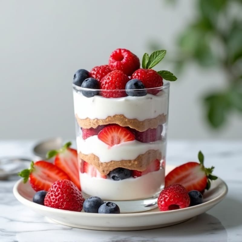 Greek Yogurt Protein Parfait with Mixed Berries and Almond Butter