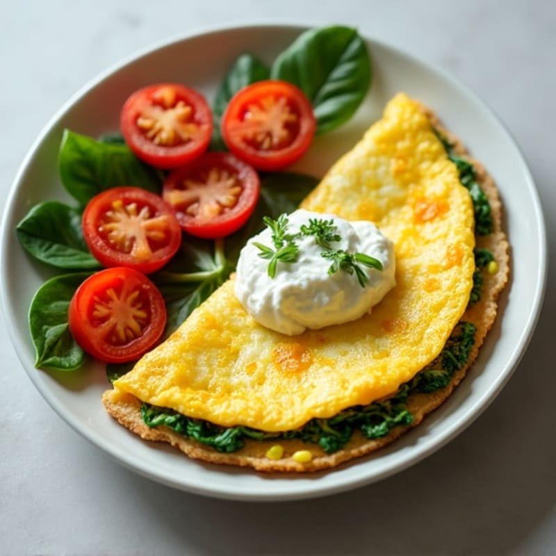 Egg White Spinach Omelette with Cottage Cheese and Sliced Tomatoes