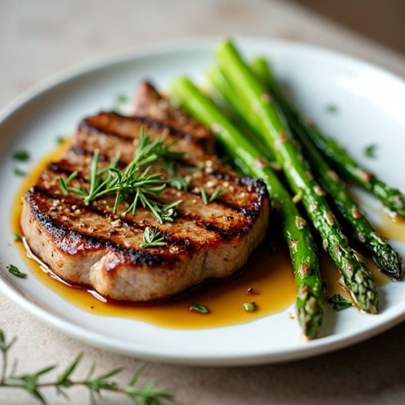 Garlic Herb Pan-Seared Steak with Roasted Asparagus