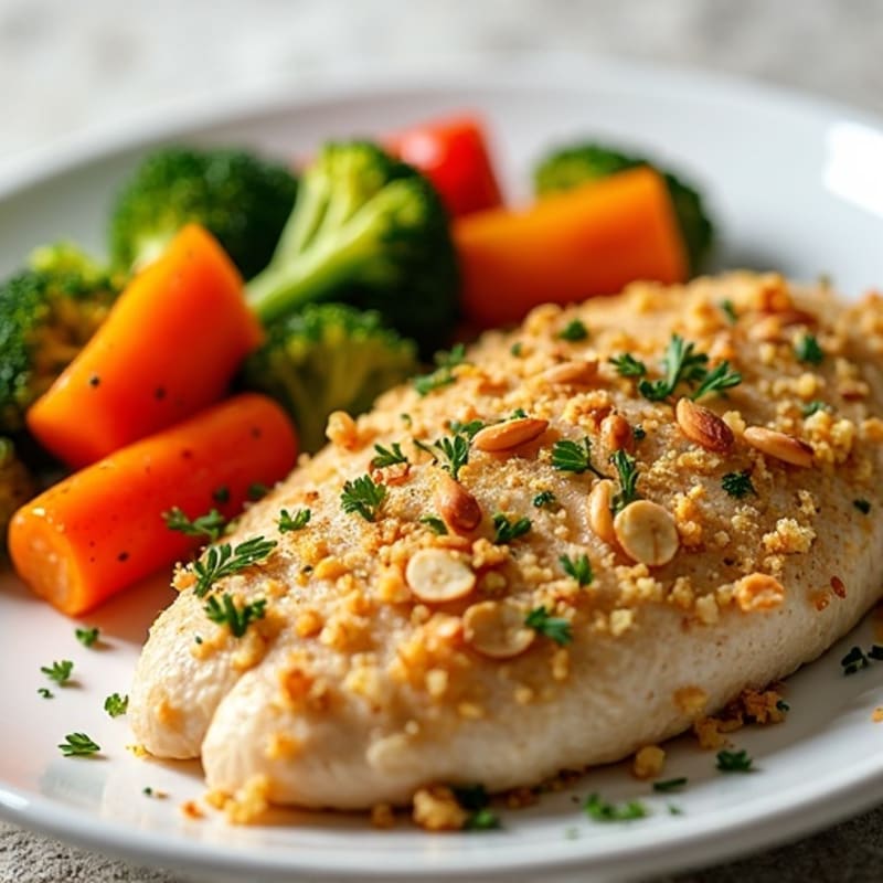 Herb-Crusted Almond Chicken with Roasted Vegetables