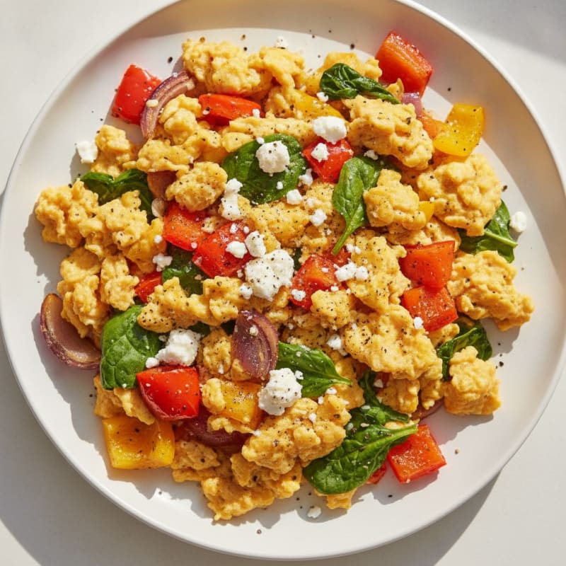 Hearty Scrambled Eggs with Roasted Vegetables