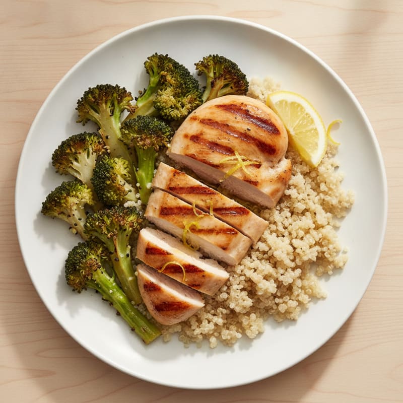 Grilled Chicken Breast with Quinoa and Roasted Broccoli