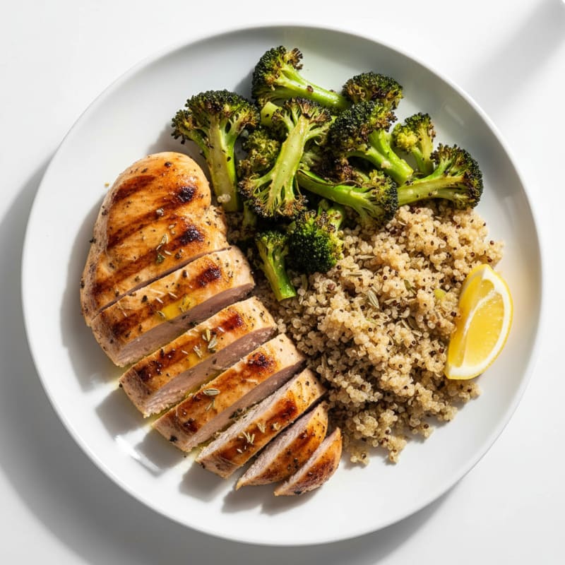Grilled Turkey Breast with Roasted Broccoli and Quinoa
