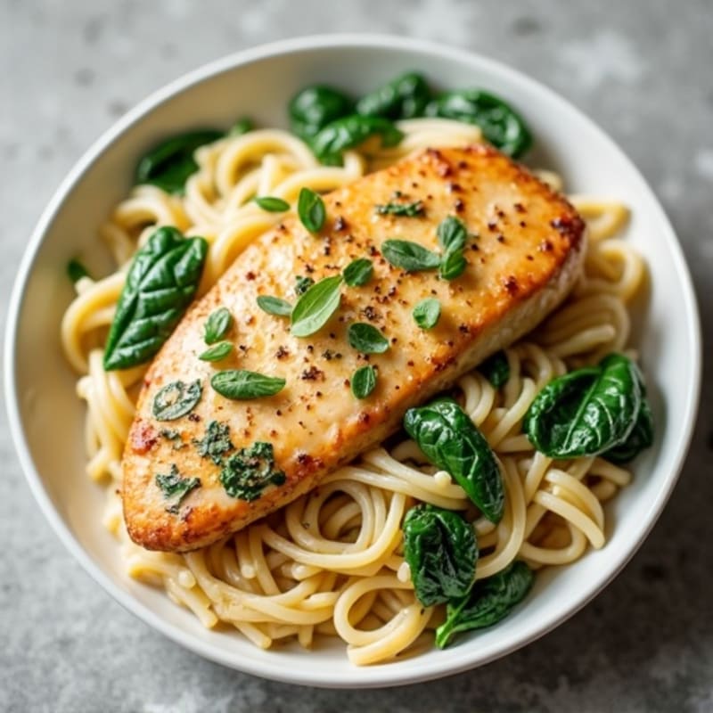 Healthy Creamy Garlic Chicken Pasta