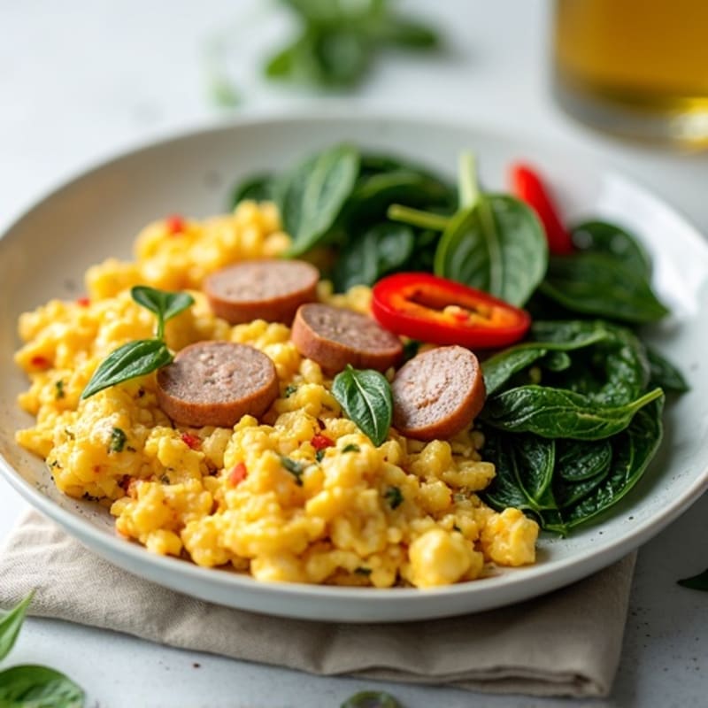 Egg White and Turkey Sausage Scramble with Spinach