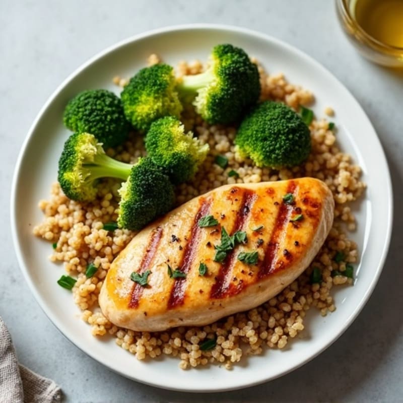 Grilled Chicken Breast with Quinoa and Roasted Broccoli