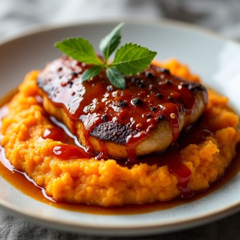 Smoky BBQ Glazed Chicken with Sweet Potato Mash