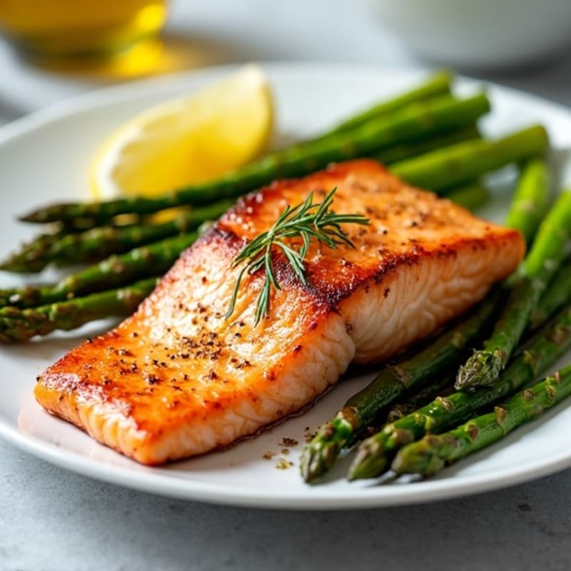 Crispy Pan-Seared Salmon with Roasted Asparagus