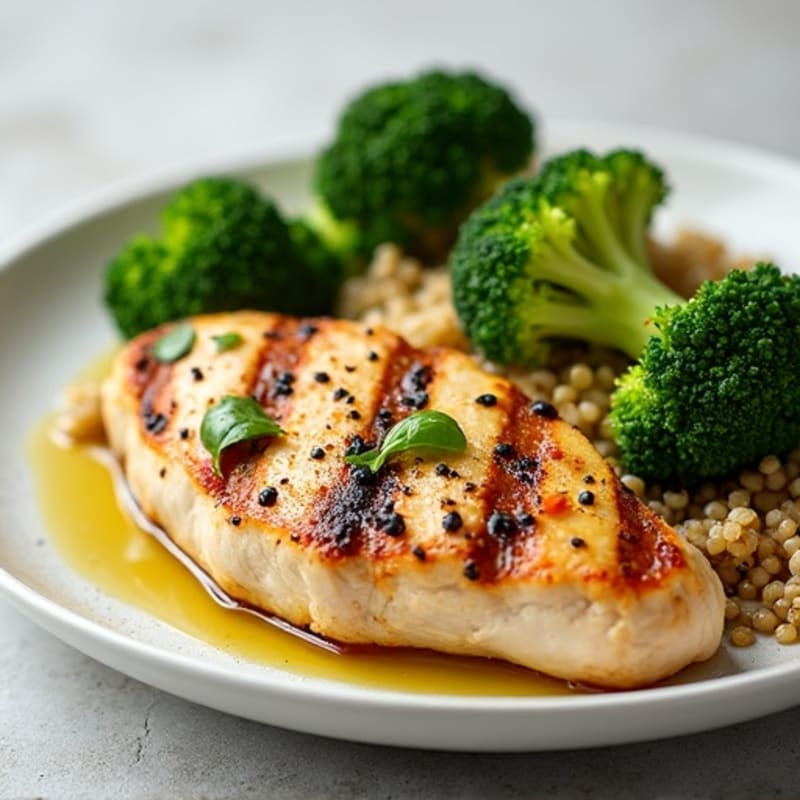 Grilled Chicken Breast with Roasted Broccoli and Quinoa