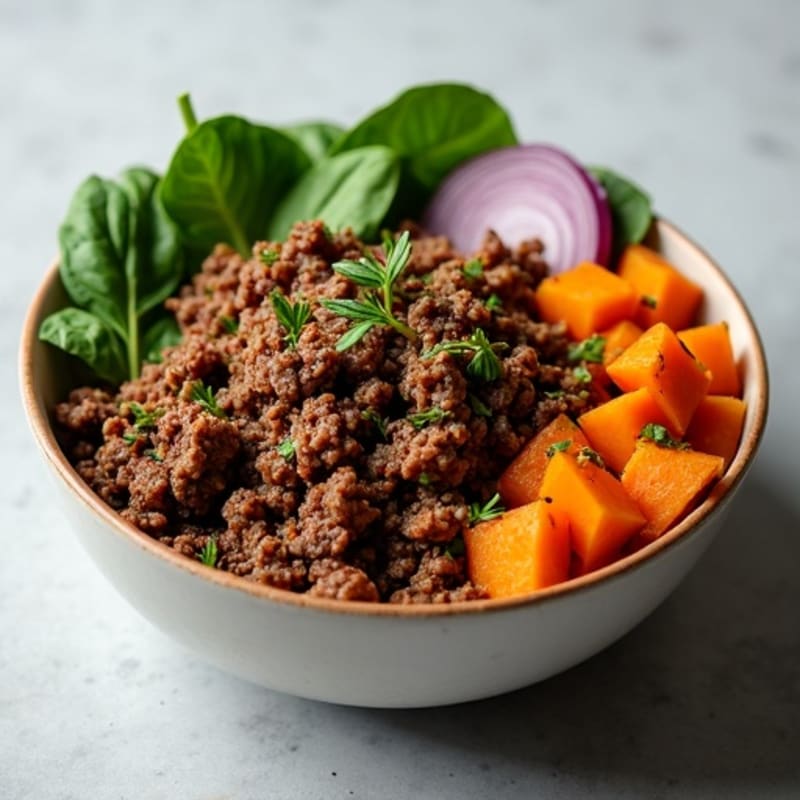 Herb-Seasoned Ground Beef and Roasted Sweet Potato Bowl