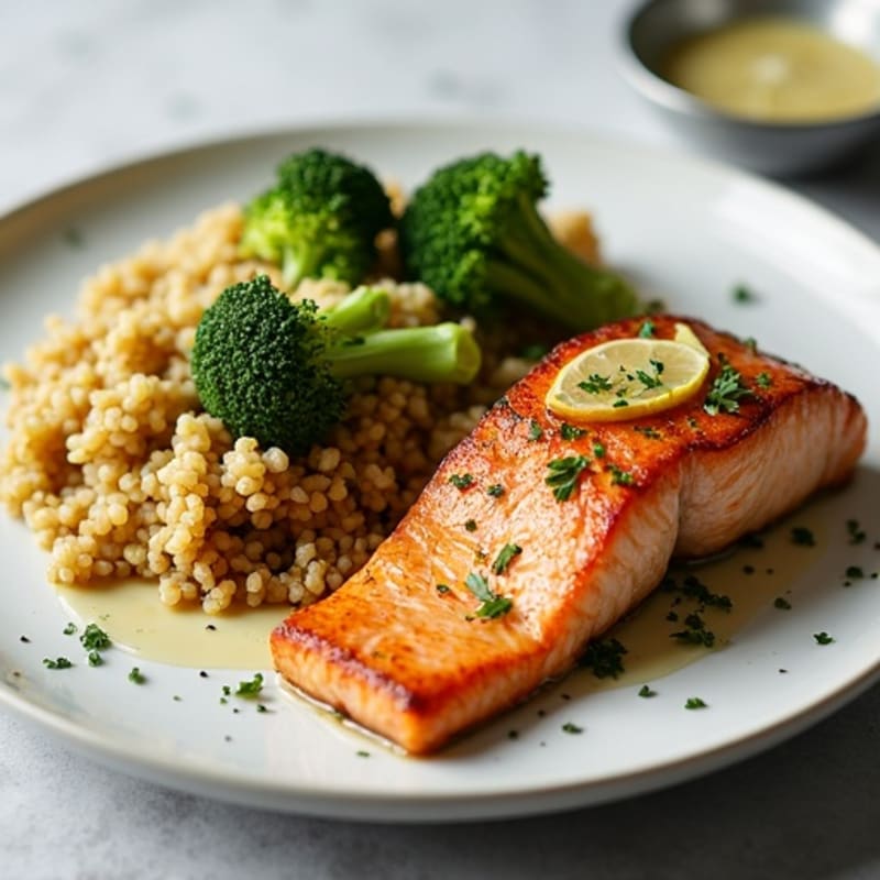 Seared Salmon with Roasted Broccoli and Quinoa