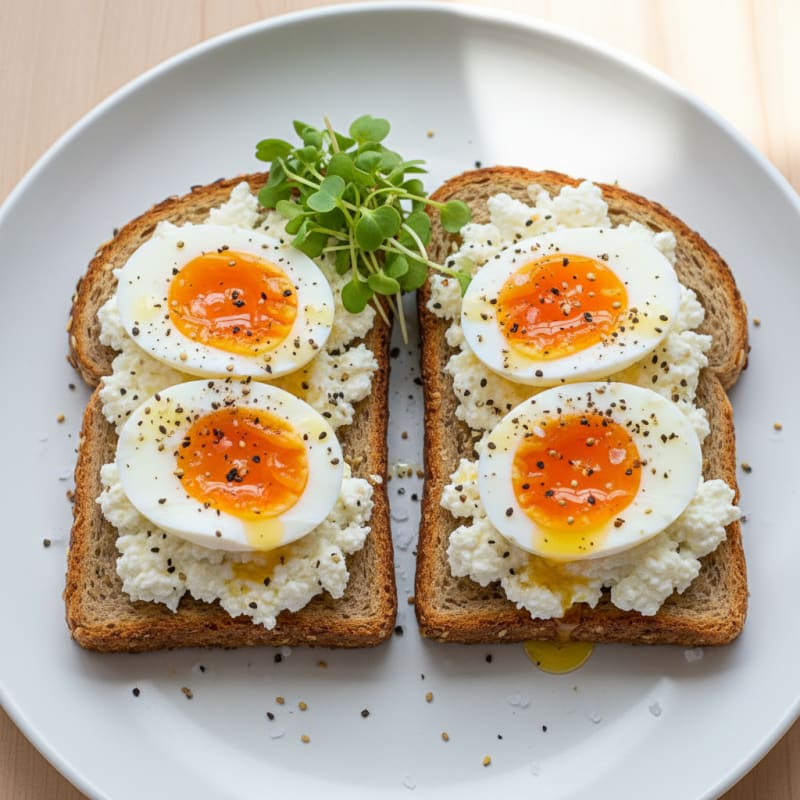 Savory Cottage Cheese Toast with Jammy Eggs