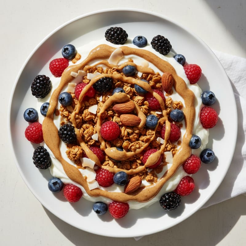 Greek Yogurt Parfait with Mixed Berries and Almond Butter