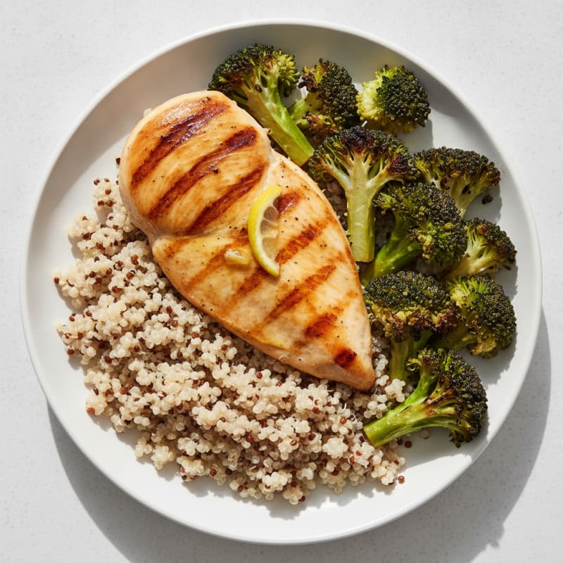 Grilled Chicken Breast with Quinoa and Roasted Broccoli