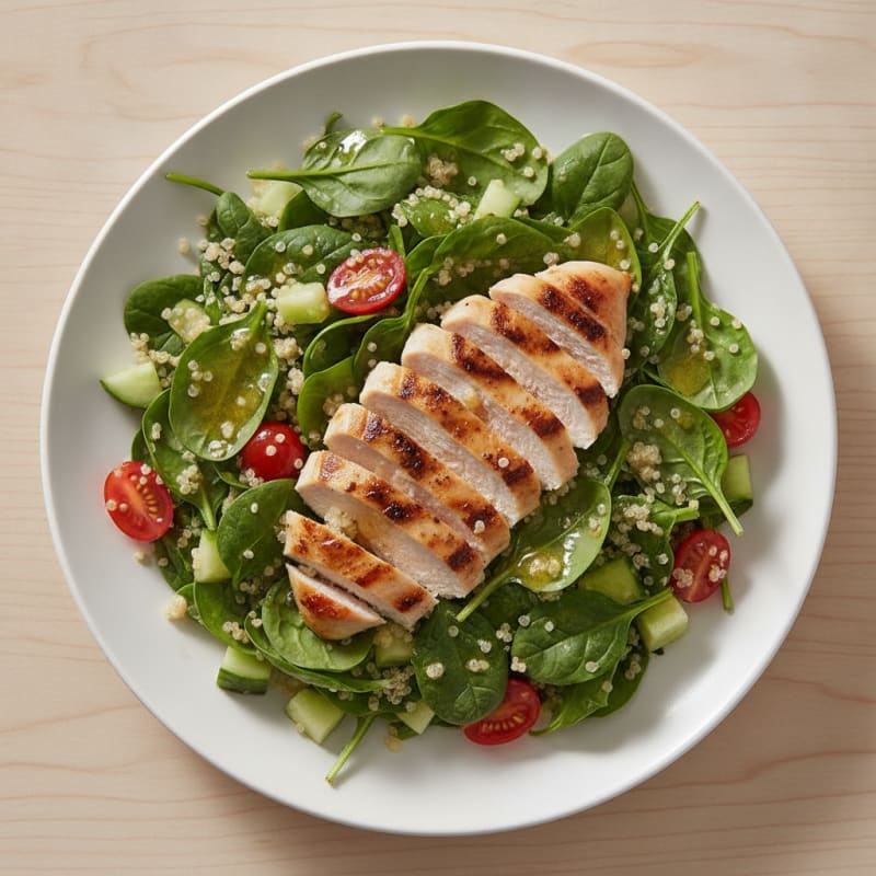 Grilled Chicken and Quinoa Salad with Fresh Spinach