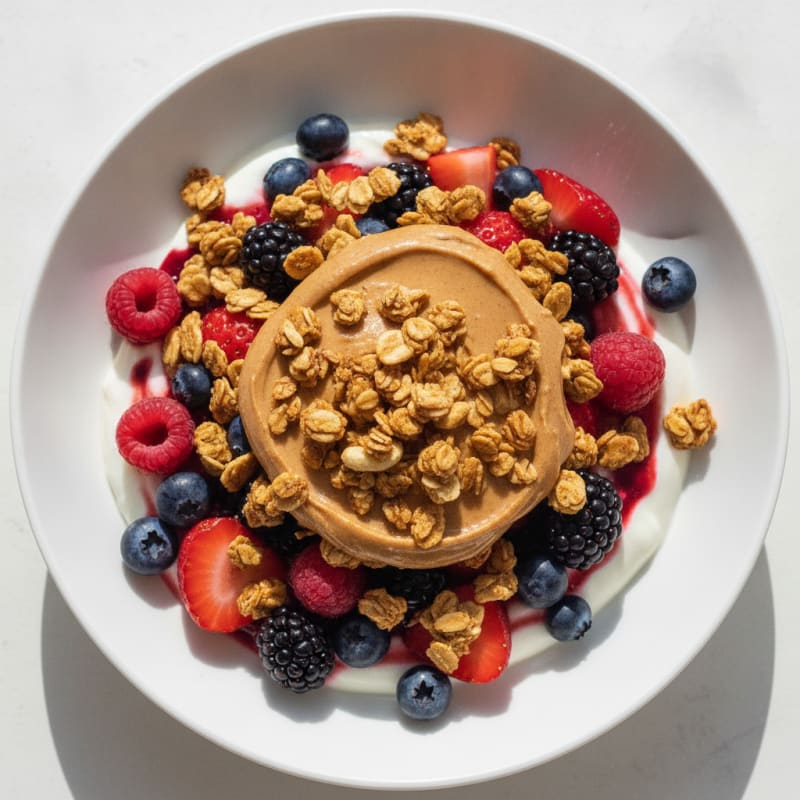 Creamy Greek Yogurt Parfait with Mixed Berries and Almond Butter