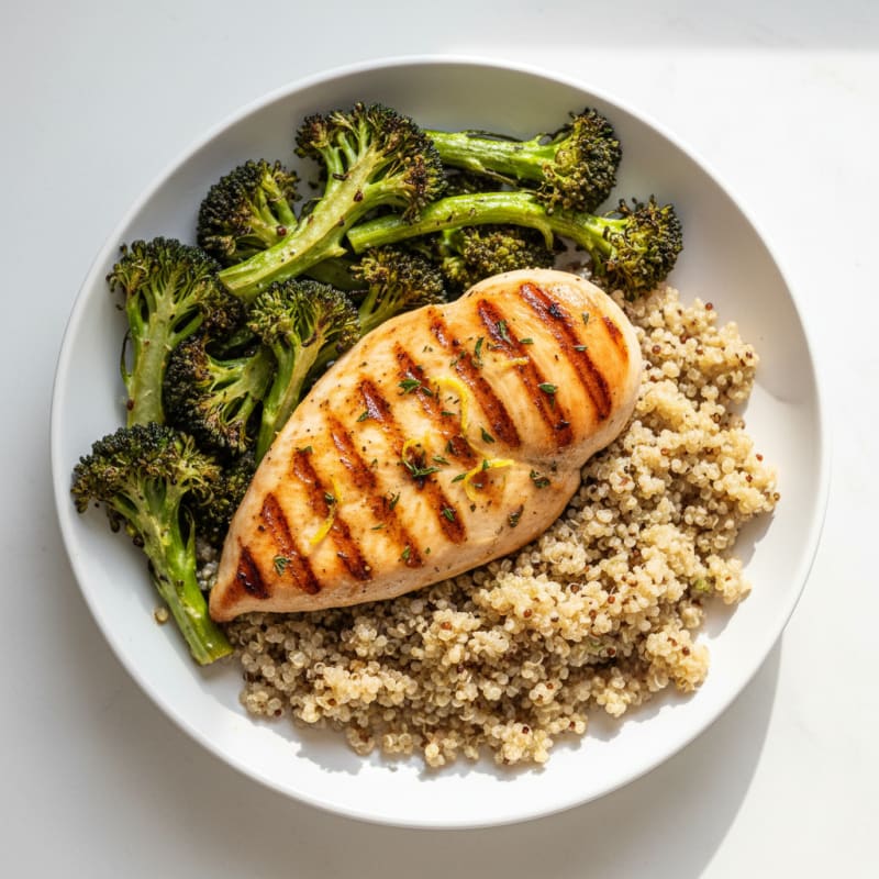 Grilled Chicken Breast with Roasted Broccoli and Quinoa