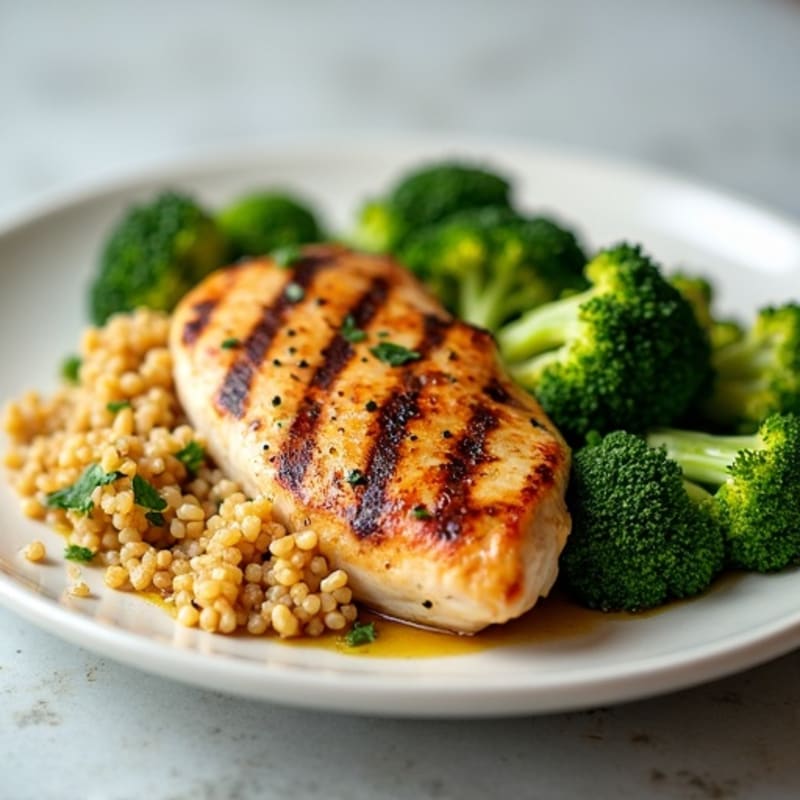 Grilled Chicken Breast with Quinoa and Steamed Broccoli