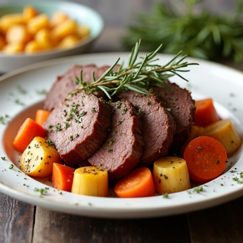 Herb-Crusted Tender Pot Roast with Root Vegetables