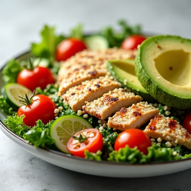 Grilled Chicken Salad with Avocado, Quinoa, and Fresh Greens