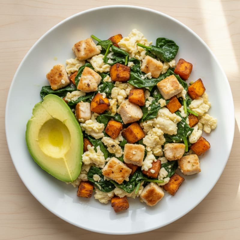 Egg White and Chicken Breast Scramble with Spinach