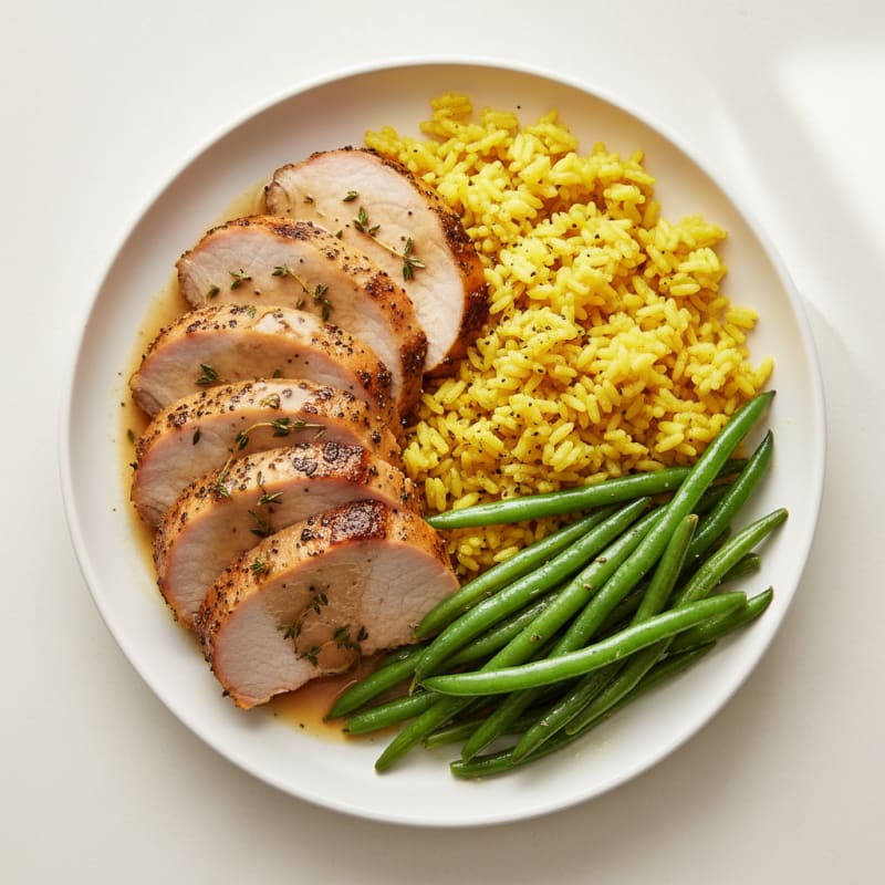 Tender Roasted Pork Loin with Golden Rice